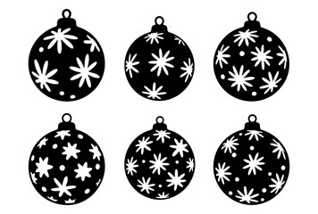 Christmas ball ornaments silhouette set with snowflake and star patterns