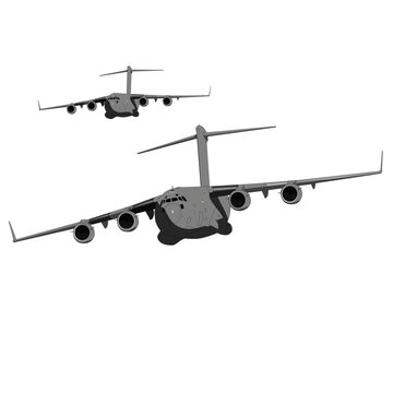 C17 Heavy Military Transport Aircraft Formation Vector Drawing