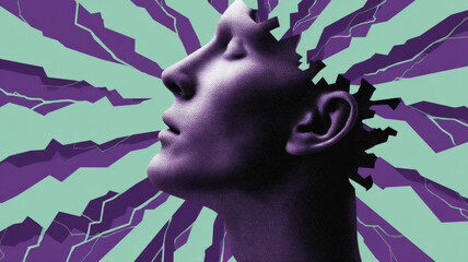 Abstract purple head silhouette with dynamic background