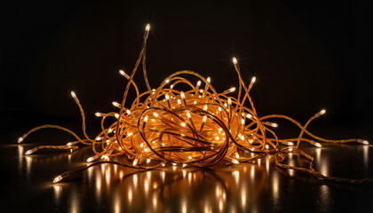Festive garland with LED bulbs on dark background  