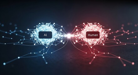 Abstract representation of ai and human intelligence connecting through a digital network