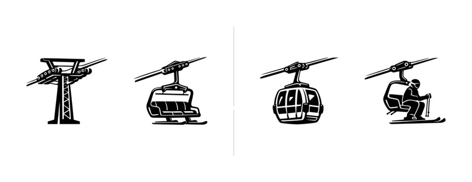 Ski lift and cable car vector illustration, flat style, winter sports, transportation