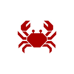 Stylized red crab logo in flat vector design, isolated on white background