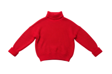 Bright Red Turtleneck Sweater Flat Lay Fashion Item