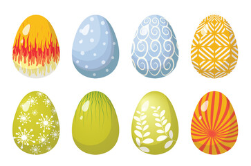 Fototapeta premium Set of Colorful Decorative Easter Eggs with Various Patterns Isolated on White Background