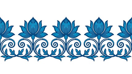 Blue floral ornamental border pattern decorative design
