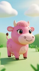 春の牧場 ピンクの仔牛