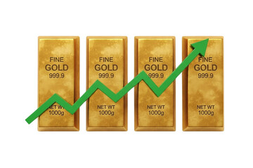 Four Gold Bars Increasing Graphically Representing Growth