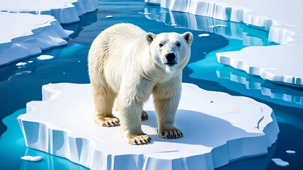 Polar Bear on Melting Ice Climate Change Concept