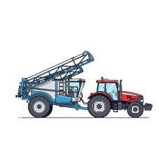 Fototapeta premium Construction equipment illustration featuring a mobile drilling rig attached to a large tractor