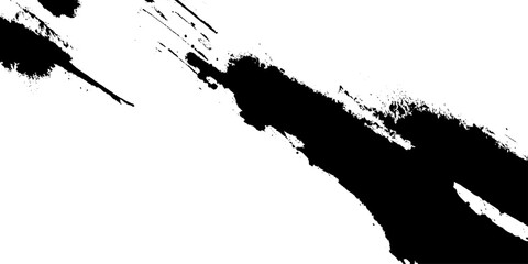 Naklejka premium Grunge badge brush, hand drawn black texture. Abstract Black Brush Stroke on White Canvas. Abstract black in splash, paint, Vector modern black hand painted grunge brush stroke,