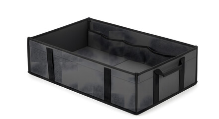 Dark gray fabric storage bin with handles and pockets
