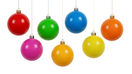 Colorful Christmas Ornaments Hanging isolated on a transparent background hanging ornaments colorful balls