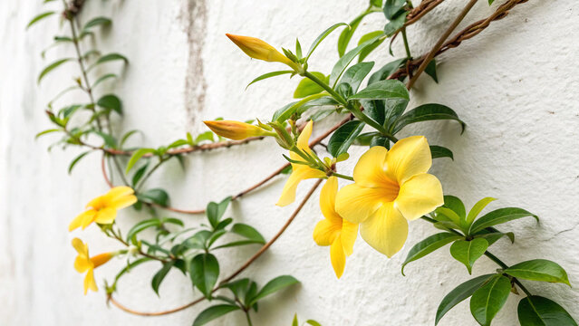 Creeping flower Allamanda on white background