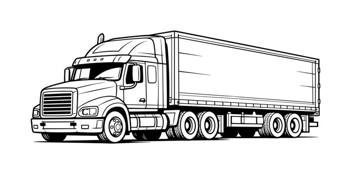 Truck and trailer outline, transportation, logistics, flat vector illustration