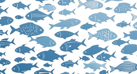 青の群れ：水彩風魚群イラスト