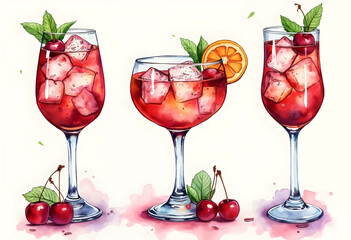 Refreshing summer cocktail selection featuring cherries and citrus in elegant glasses