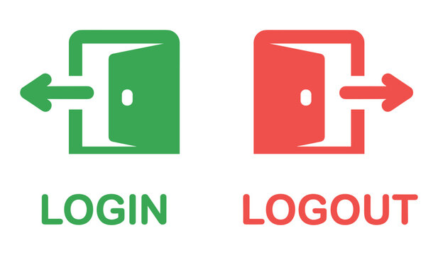 Login and logout door icons with arrows login, logout, door, icon, green, red, arrow
