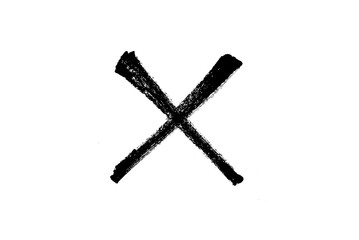 Black cross marker isolated on white background. hand-drawn black cross marker