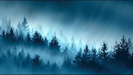 Misty forest landscape with layered silhouettes of trees in a winter environment from a distant viewpoint - Powered by Adobe