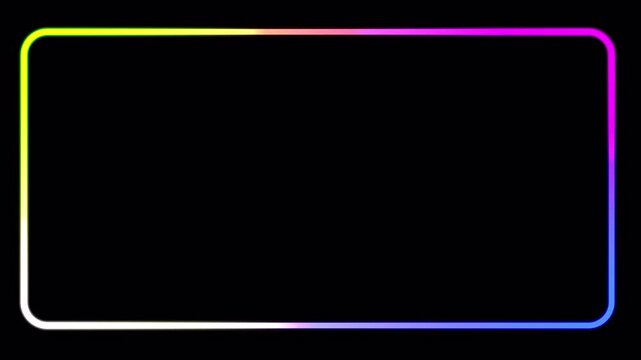 Neon gradient rounded rectangle frame. Colorful glowing border with smooth corners on dark background