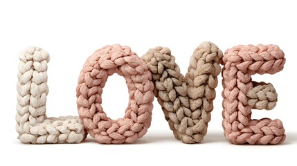 The Word LOVE Spelled Out in Chunky Knitted Yarn Letters. Cozy, Handmade, and Valentine's Day Concept.
