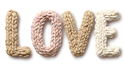 The Word LOVE Spelled Out in Chunky Knitted Yarn Letters. Cozy, Handmade, and Valentine's Day Concept.