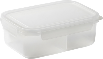 Empty transparent plastic food container isolated on white background reusable storage box for kitchen organization and meal prep logistics