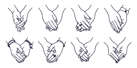 Couple holding hands in various poses vector illustrations for romance and love themes