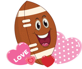 Cute cartoon American football character with hearts and love messages. Football love illustration ideal for Valentine&rsquo;s Day greeting cards, romantic sports designs, stickers and prints.