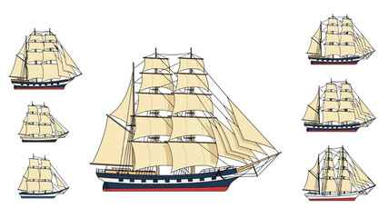Detailed illustrations of majestic sailing ships with multiple masts and sails © faysal sardar