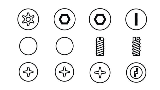 Collection of various screw head and fastener symbols in a grid layout
