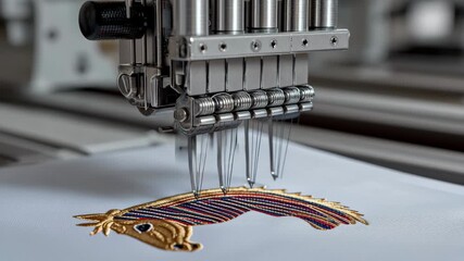 A machine is embroidering a horse on a piece of paper. The embroidery is very detailed and intricate, with many different colored threads