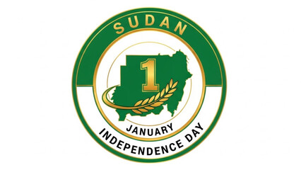 Sudan Independence Day emblem featuring the country map and wheat stalk celebrating January 1st with national pride vector graphic on white background