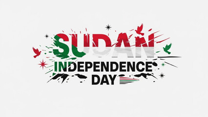 Sudan Independence Day text with national flag colors and doves a celebratory graphic design for national holidays and events