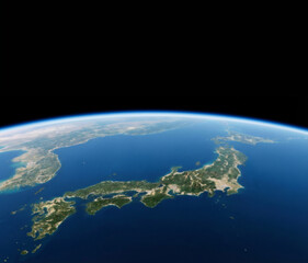 日本列島の衛生写真　空撮　衛星ビュー　　Generative AI	
