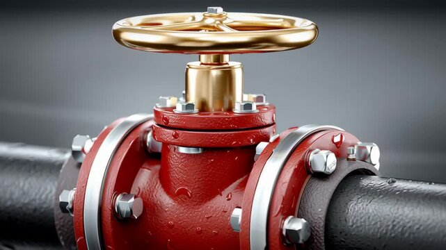 A red pipe with a gold handle. The handle is a valve that controls the flow of water