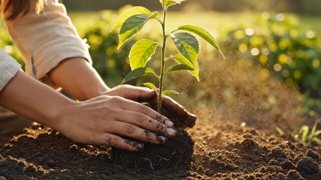 Person planting a young tree