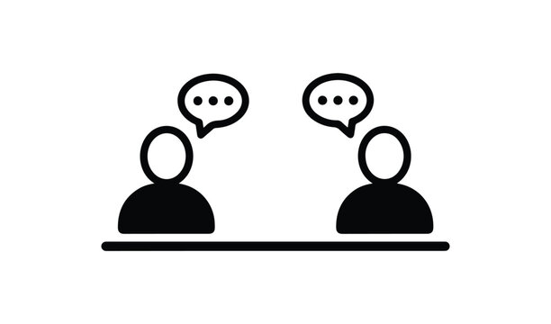 Outline icons of two people silhouettes communicating with speech bubbles, dialogue and networking concept - Powered by Adobe