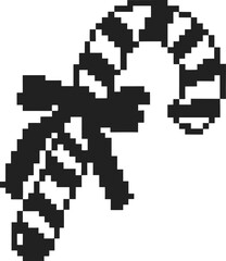 Obraz premium Pixel art striped candy cane with bow icon, black and white festive holiday sweet symbol, minimal retro winter celebration design