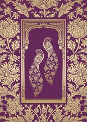 peacocks, feathers ,wedding card design, royal India	