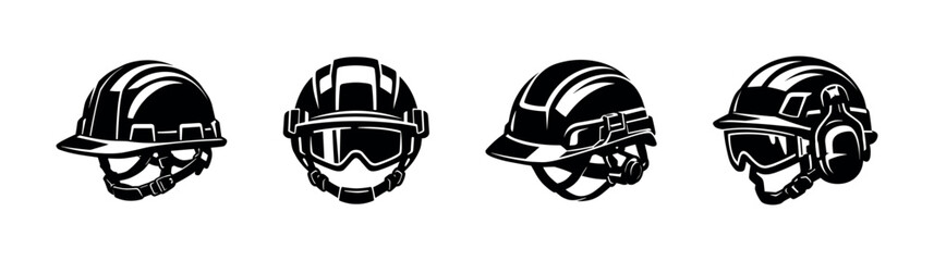 Safety helmets set. Protective headgears. Helmets flat vector illustrations