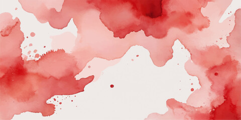 An abstract red watercolor background featuring artistic grunge paint splashes, ink stains, and pink brush textures on a colorful paper illustration design