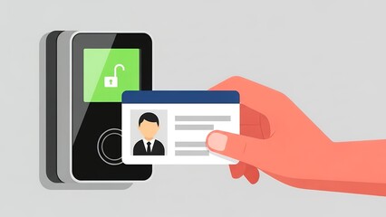 Access control system with ID card and security reader showing unlock status