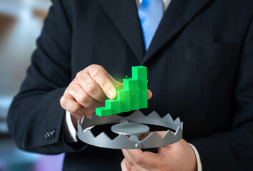 Fake profit and revenue growth figures as a trap for investors. Financial manipulation warning, misleading reports. Risks of investing based on false performance data.