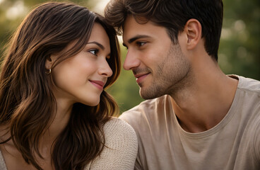 Romantic Young Couple Sharing an Intimate Moment Outdoors