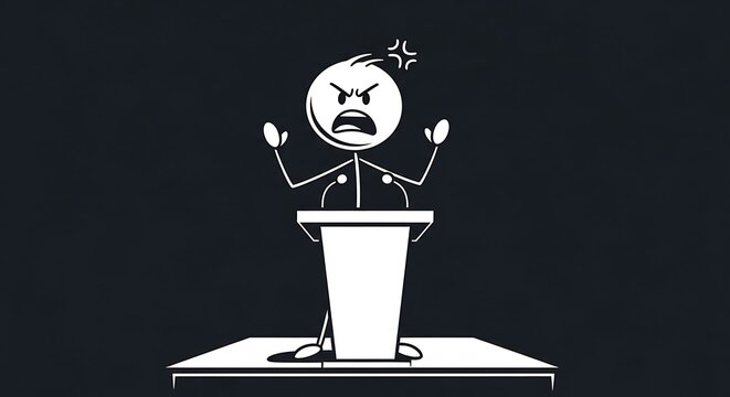 Angry Stick Figure Giving a Speech at a Podium.