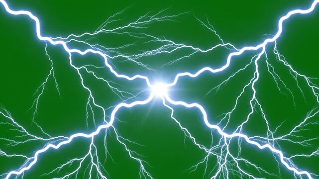 Electric image with multiple lightning bolts against a green backdrop