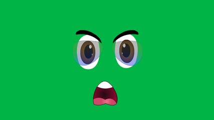 A cute 2d animated cartoon animation of shocked green face with big eyes on green screen chromakey background. Great for surprise, fear, or excitement themes. - Powered by Adobe