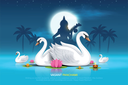 Vector illustration of happy Vasant Panchami puja of India. Creative design for banner, poster, card.